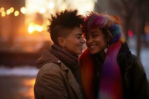 ai generado lgbt lesbiana Pareja amor momentos felicidad.lgbt relación concepto foto