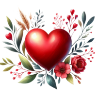 ai generado linda rojo forma corazón acuarela con Rosa flor. mano pintado acortar Arte elemento. en enamorado día en transparencia png archivo formato