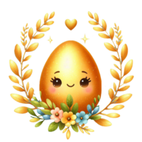 AI generated Watercolor golden egg and cute bunny, hand drawn pastel Easter egg day. on transparency png file format