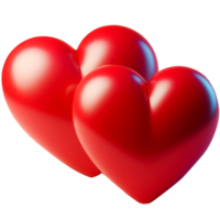 AI generated two big red shiny heart. Bright beautiful 3D heart shape on romantic Valentines Day on on png transparency