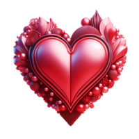 AI generated single big red shiny heart. Bright beautiful 3D heart shape on romantic Valentines Day on png transparency