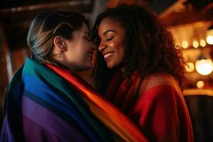 ai generado lgbt lesbiana Pareja amor momentos felicidad.lgbt relación concepto foto