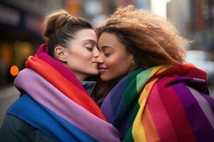 ai generado lgbt lesbiana Pareja amor momentos felicidad.lgbt relación concepto foto