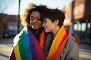 ai generado lgbt lesbiana Pareja amor momentos felicidad.lgbt relación concepto foto