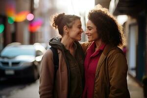 ai generado lgbt lesbiana Pareja amor momentos felicidad.lgbt relación concepto foto