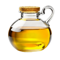 AI generated bottle of sunflower oil with the flower on a transparent background PNG AI Generative. Organic concept of the product.