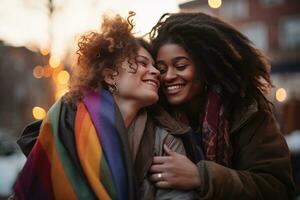 ai generado lgbt lesbiana Pareja amor momentos felicidad.lgbt relación concepto foto