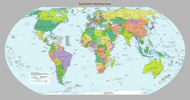 Finnish language Political map of the world Equal earth projection vector