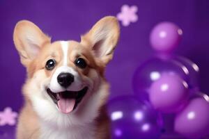AI generated Cute welsh corgi dog on a purple background photo