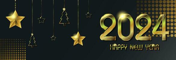 Happy New Year 2024. Luxury gold background Design. Greeting Card, Banner, Poster. Vector Illustration.