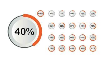 Circle percentage pie chart diagrams infographic from 0 to 100 numbers elements web design, loa.ding percentage design. vector