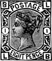 Great Britain and Ireland Eight Pence Stamp from 1876 to 1877, vintage illustration. vector