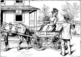 Woman Driving Carriage, vintage illustration vector