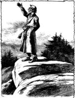 Man Standing on Rock, vintage illustration vector