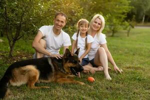 Portrait of cheerful extended family sitting in the park photo