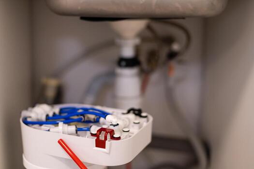 Installation of reverse osmosis water purification system. photo