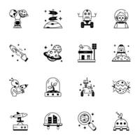 Collection of Space Travel Outline Style Icons vector