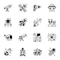 Handy Collection of Space and Planets Linear Icons vector