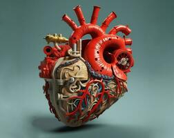 AI generated Mechanized Anatomic human heart made with gears and mechanic parts. Metaphorical concept illustration photo