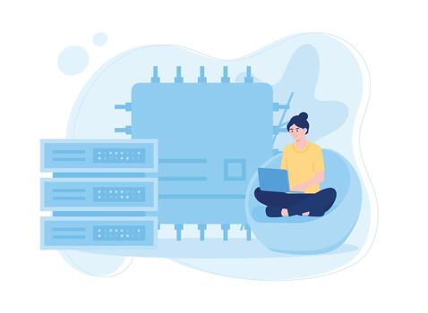 the system automatically backs up data with the cloud concept flat illustratiuon vector