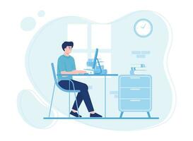 man studying with laptop. Online education concept flat illustratiuon vector