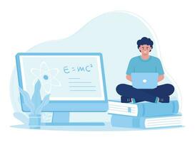 man studying science on the internet concept flat illustratiuon vector