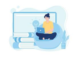 woman sitting with laptop .online education concept  distance learning concept flat illustratiuon vector