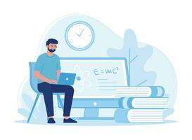 man studying science on the internet concept flat illustratiuon vector