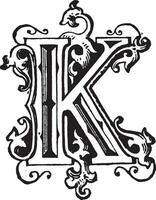 K, Ornamental letter, vintage illustration vector
