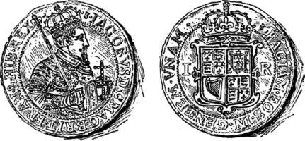 Gold Coin of James I, vintage illustration. vector