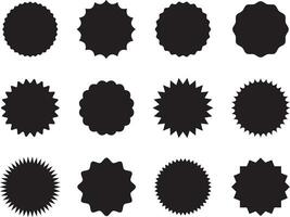 Set of round stickers with different edges black and white design. Vector illustration