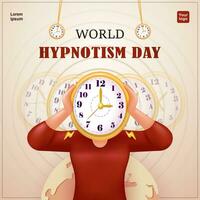 World Hypnotism Day, a woman hypnotized by a swinging pocket watch. 3d vector, suitable for events and education vector