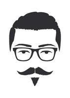 Silhouette of a man with glasses and imperial mustache. Hand Drawn Vector Illustration. Design element isolated white background