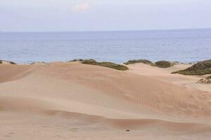 a person walking on the sand dunes photo