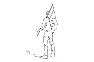 Back view of a man carrying a flag vector