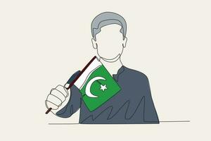 Color illustration of a man showing the flag of Pakistan vector