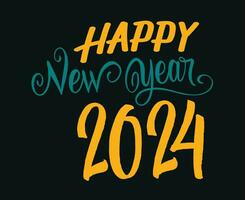 Happy New Year 2024 Abstract Yellow And Green Graphic Design Holiday Vector Logo Symbol Illustration With Black Background