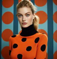 AI generated the model is wearing an orange and black knit turtleneck sweater, photo