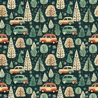 AI generated a christmas pattern with cars and trees, seamless pattern background photo