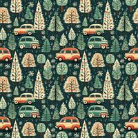 AI generated a christmas pattern with cars and trees, seamless pattern background photo