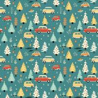 AI generated a christmas pattern with cars and trees, seamless pattern background photo