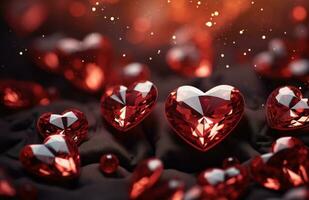 AI generated valentine's day red hearts of love with bling backgrounds, photo