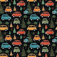 AI generated a christmas pattern with cars and trees, seamless pattern background photo