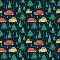 AI generated a christmas pattern with cars and trees, seamless pattern background photo