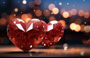 AI generated valentine's day red hearts of love with bling backgrounds, photo