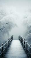 AI generated the bridge with snow covered trees, photo