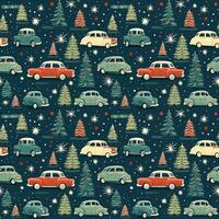 AI generated a christmas pattern with cars and trees, seamless pattern background photo