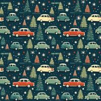 AI generated a christmas pattern with cars and trees, seamless pattern background photo