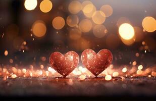 AI generated two heart shaped hearts under a sparkling light reflected from the ground, photo