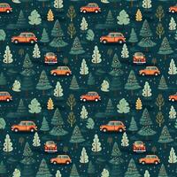 AI generated a christmas pattern with cars and trees, seamless pattern background photo